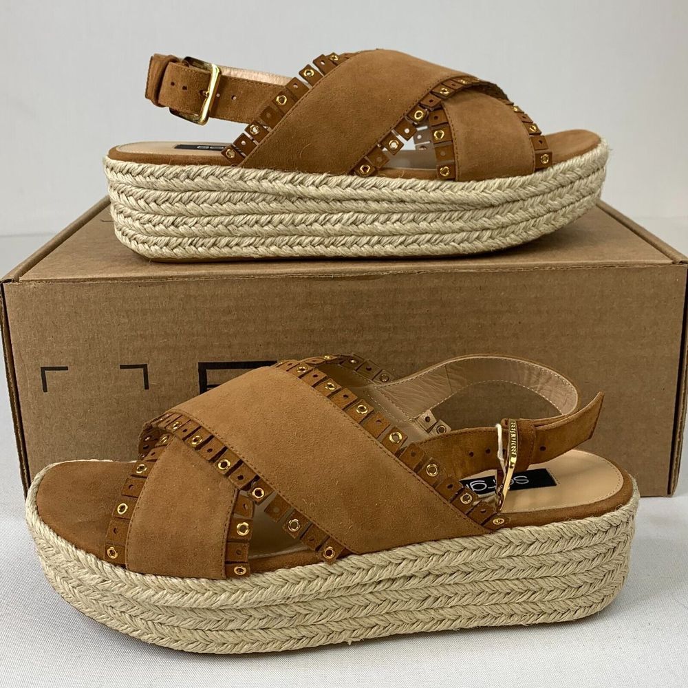 Sergio Rossi Womens Wedge Sandals Brown Fringe Suede Cross-Over Strap Sz 8.5/40